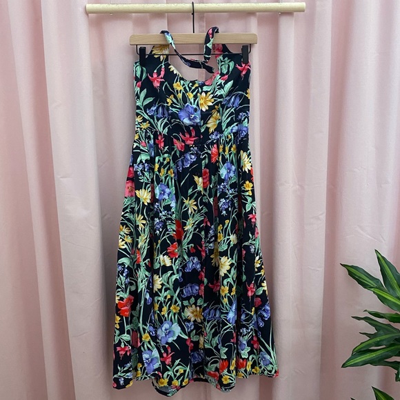Vintage 80s 90s Floral Halter Midi Dress 6 - Picture 14 of 16